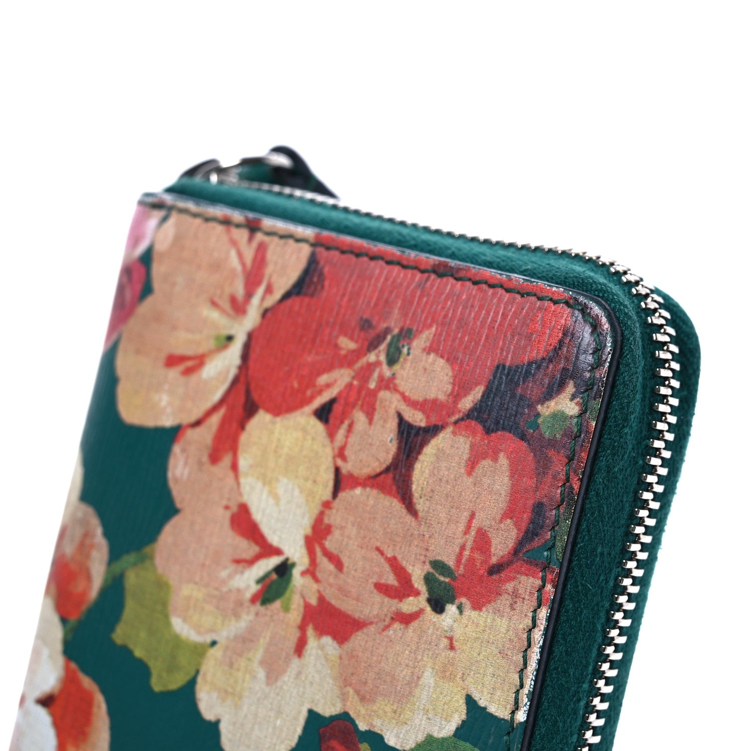 Gucci Calfskin Blooms Print Zip Around Wallet Bright Emerald Multicolor 13 of 16