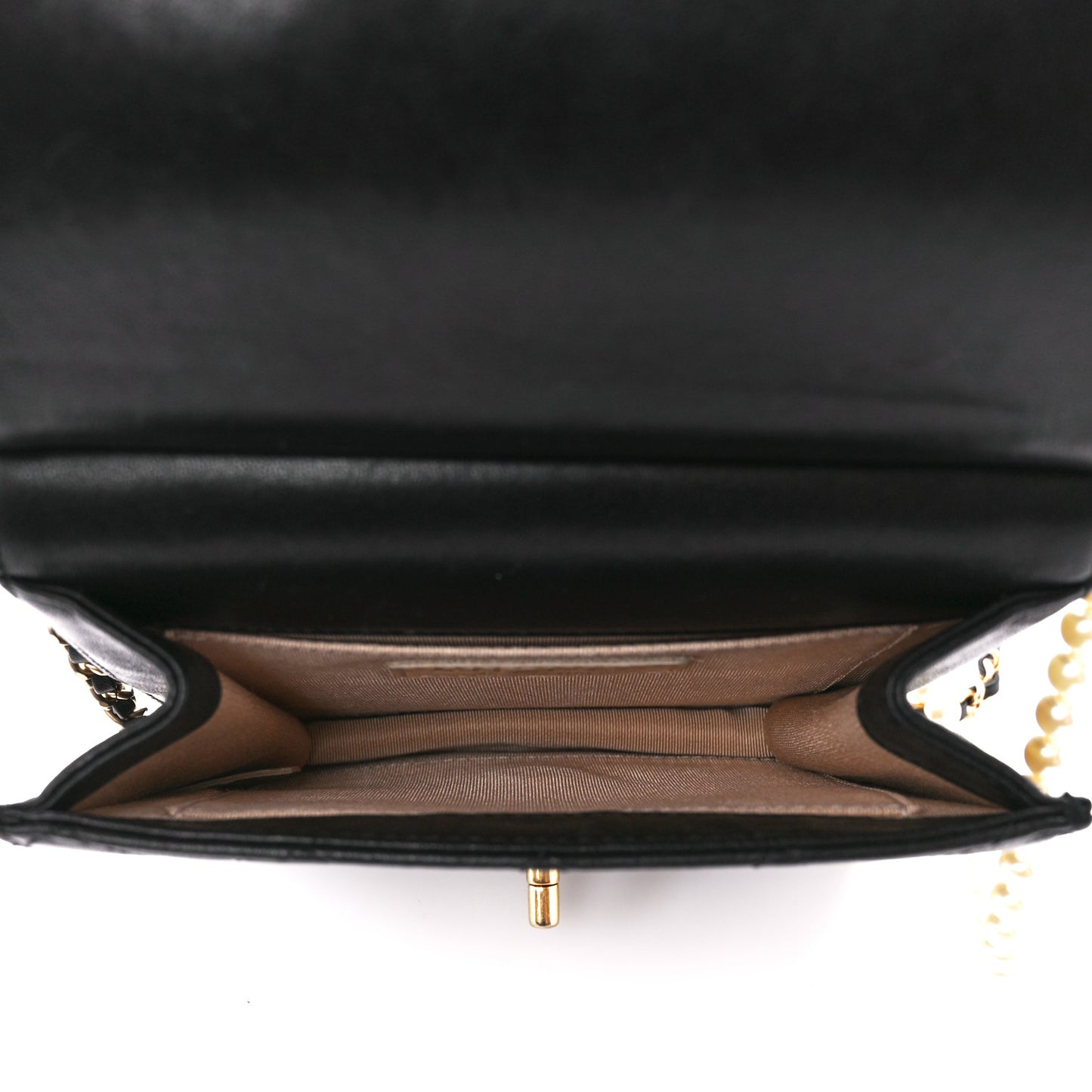 Goatskin Quilted Chic Pearls Flap Black