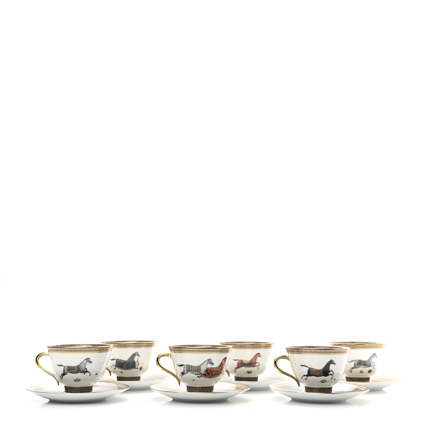 Porcelain Cheval d'Orient Tea Cup and Saucer Set of 6