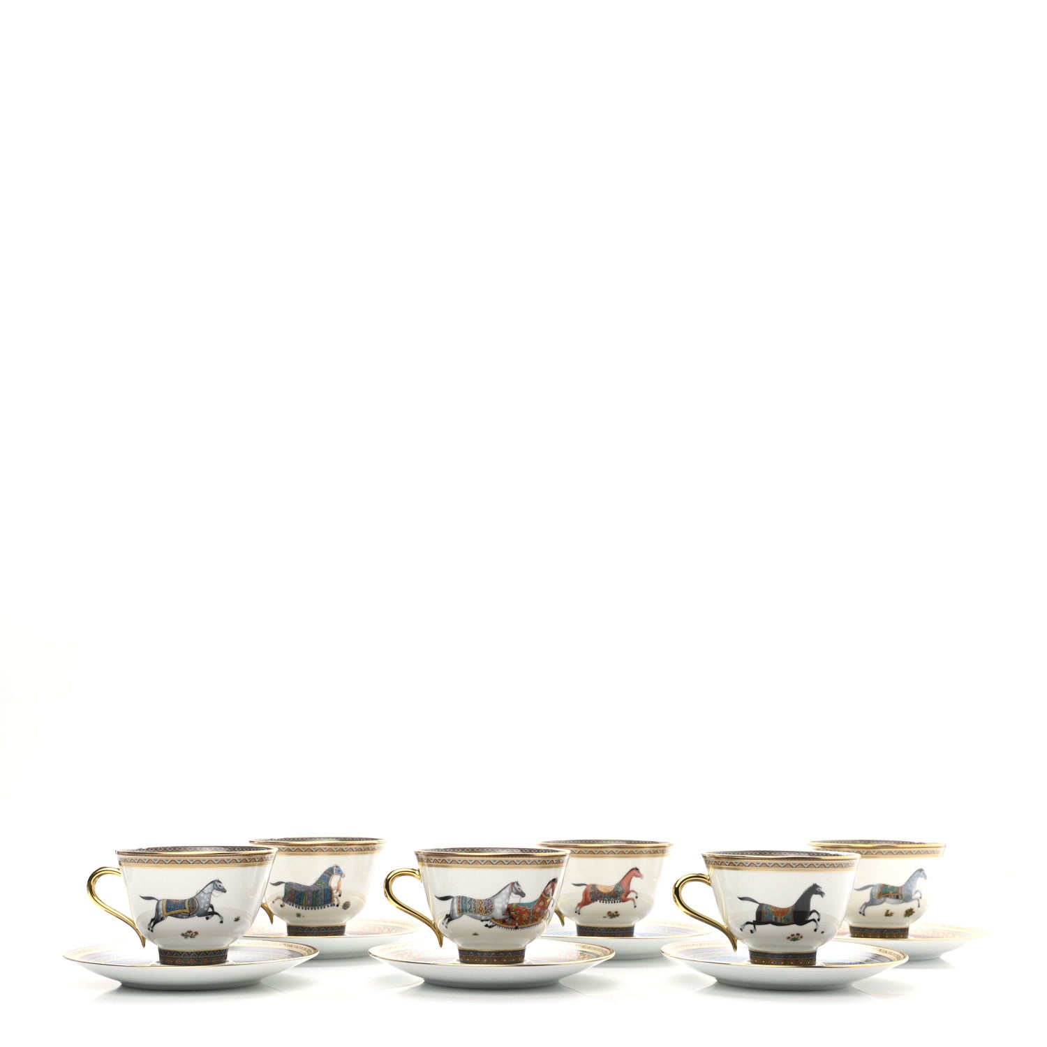 Hermes Porcelain Cheval d'Orient Tea Cup and Saucer Set of 6 3 of 11