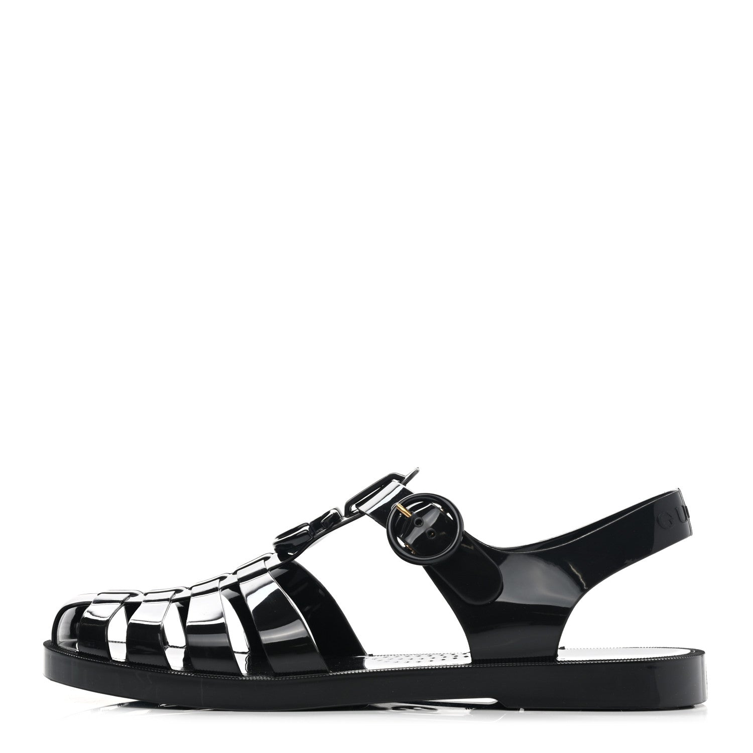 Gucci Shiny Rubber Double G Buckle Strap Sandals 40 Black 2 of 16