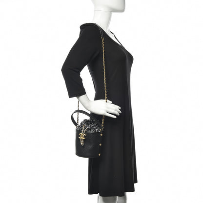 Chanel Calfskin Tweed Small CC Chain Bucket Drawstring Bag Black Multicolor 2 of 10