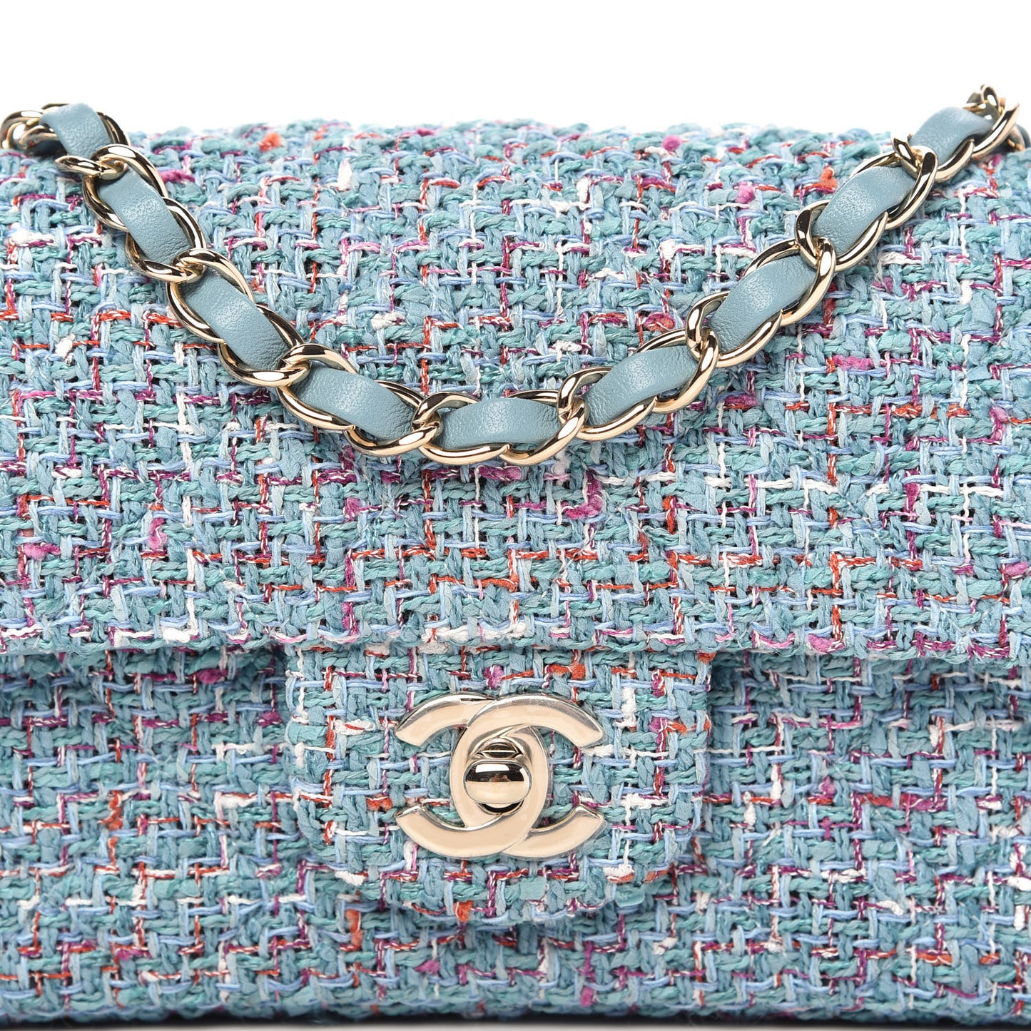 Tweed Quilted Mini Rectangular Flap Blue Multicolor