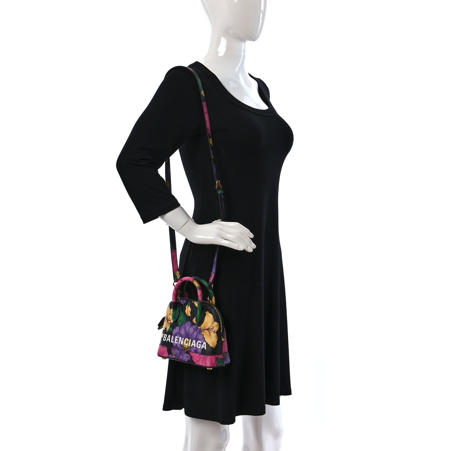 Smooth Calfskin Lush Floral Print XXS Ville Top Handle Bag Black Multicolor