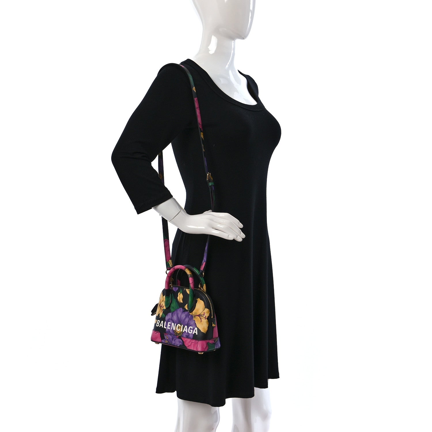 Balenciaga Smooth Calfskin Lush Floral Print XXS Ville Top Handle Bag Black Multicolor 2 of 9