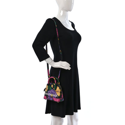 Balenciaga Smooth Calfskin Lush Floral Print XXS Ville Top Handle Bag Black Multicolor 2 of 9