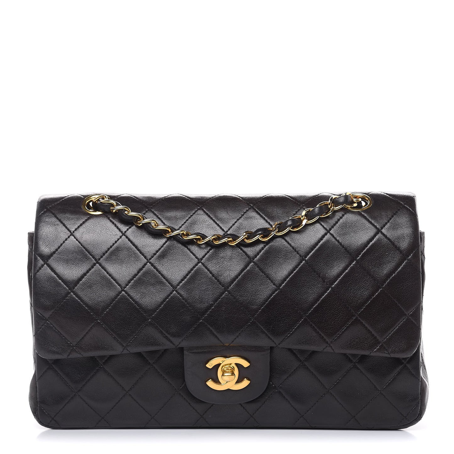 Lambskin Quilted Medium Double Flap Bag Black