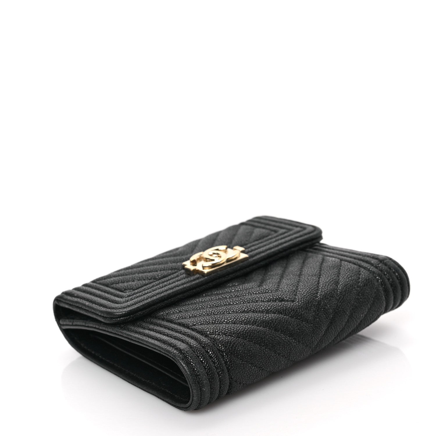 Chanel Caviar Chevron Quilted Boy Compact Wallet Black 3 of 6