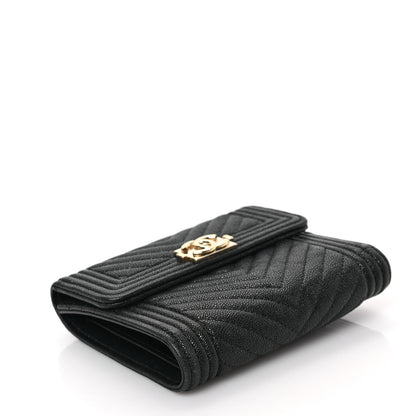 Chanel Caviar Chevron Quilted Boy Compact Wallet Black 3 of 6