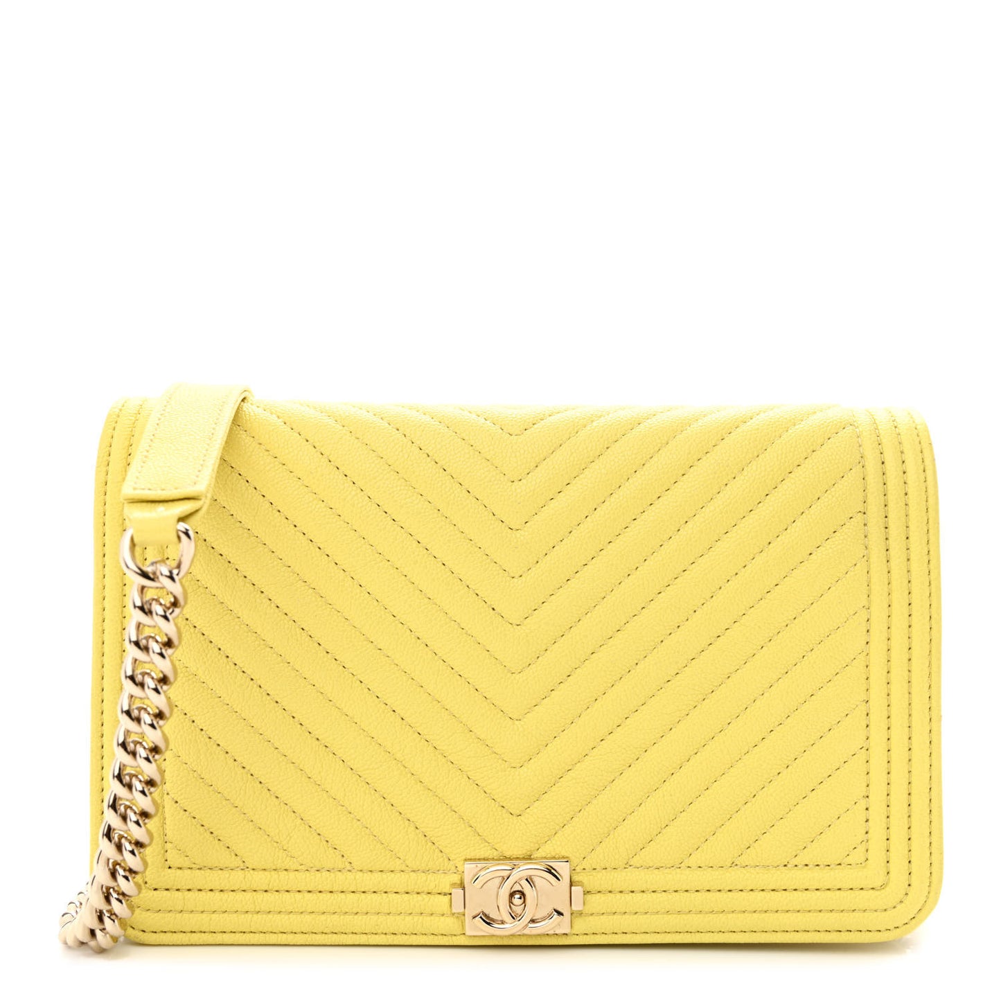 Caviar Chevron Quilted Boy Wallet On Chain WOC Yellow