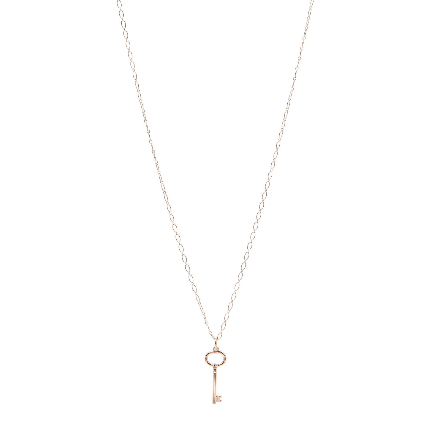 18K Rose Gold Small Oval Key Pendant Link Necklace