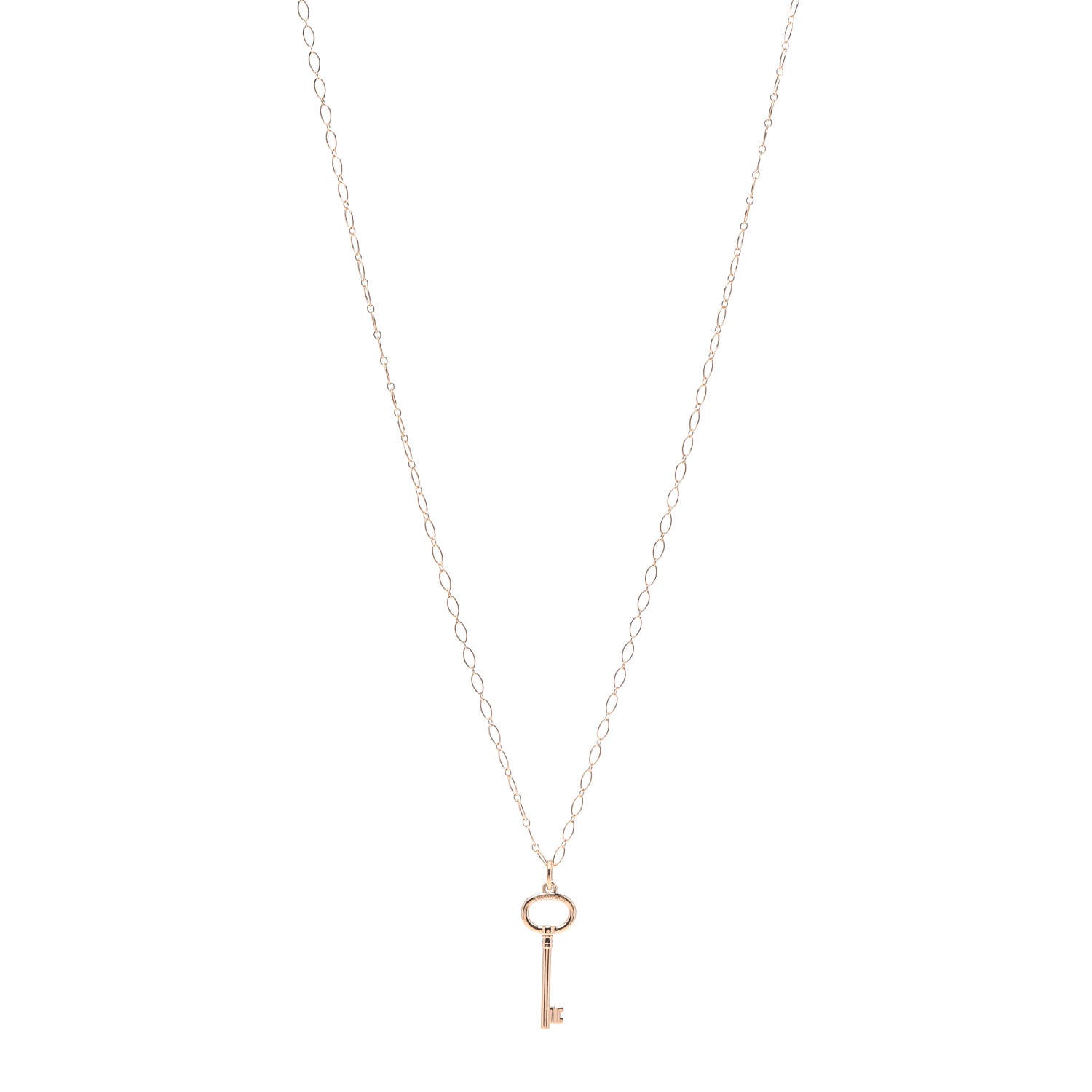 Tiffany 18K Rose Gold Small Oval Key Pendant Link Necklace 1 of 5