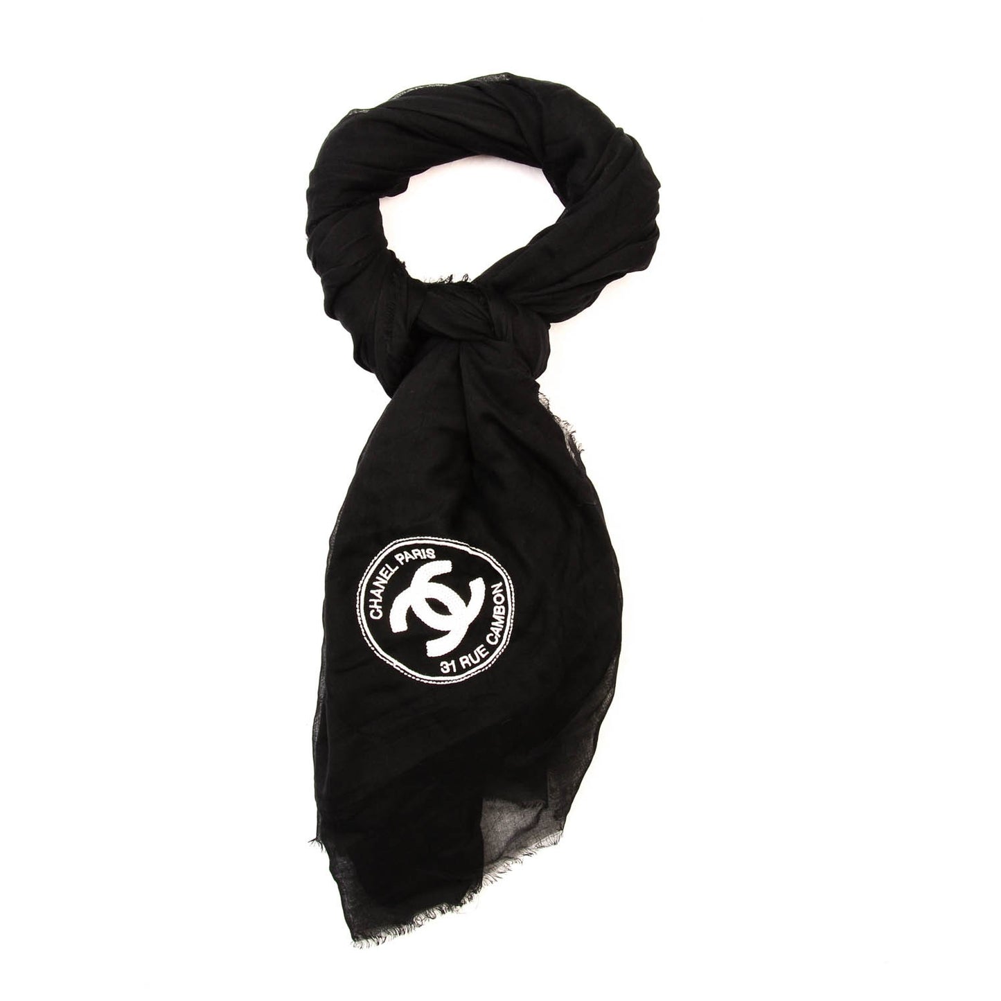 Modal Cashmere Sequins Logo Scarf Shawl Black White