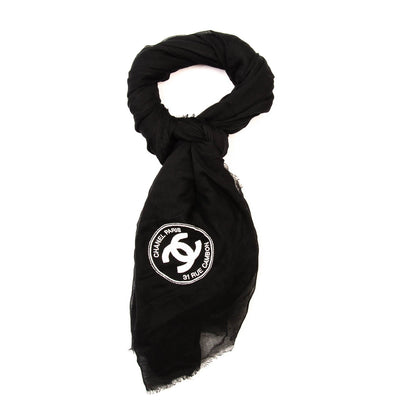 Chanel Modal Cashmere Sequins Logo Scarf Shawl Black White 1 of 5