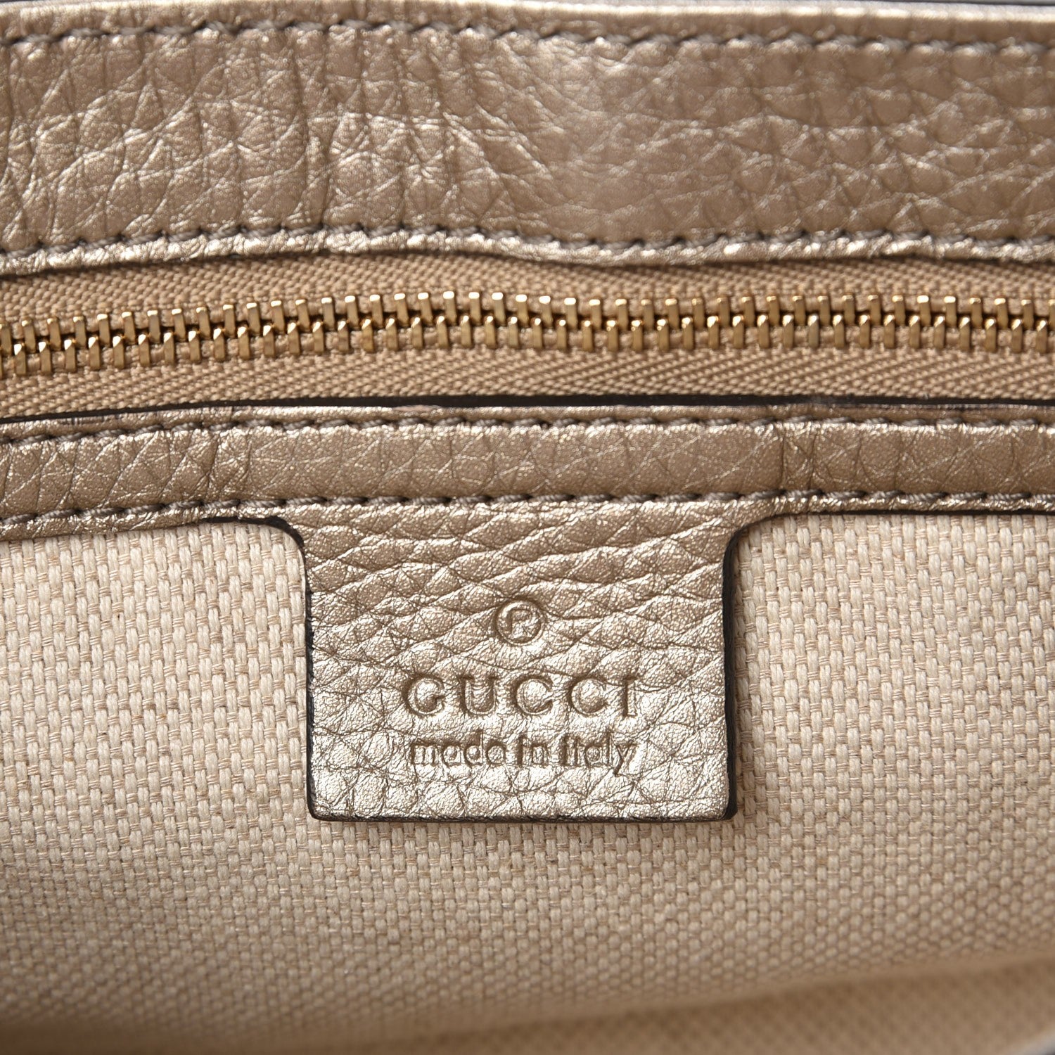 Gucci Metallic Pebbled Calfskin Medium Soho Flap Crossbody Golden Beige 6 of 7