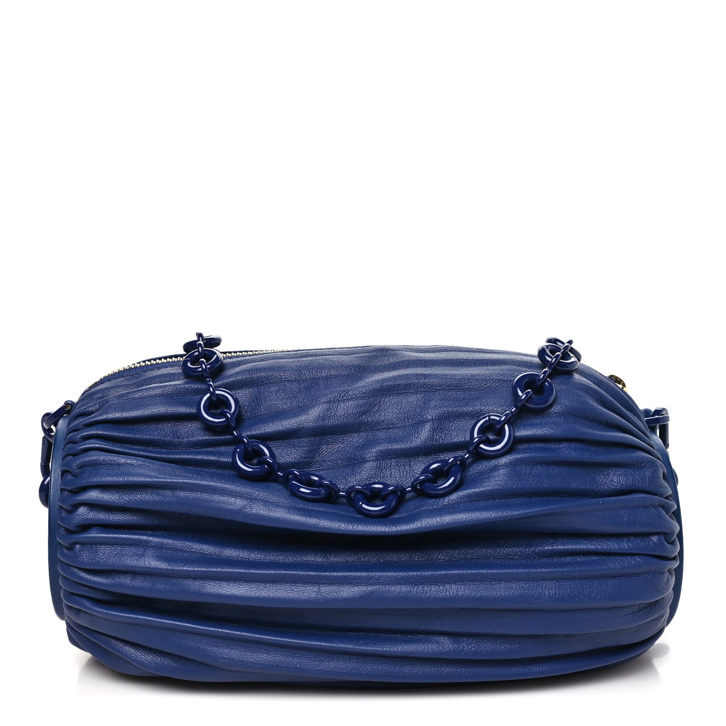 Lambskin Pleated Bracelet Pouch Chain Shoulder Bag Blue