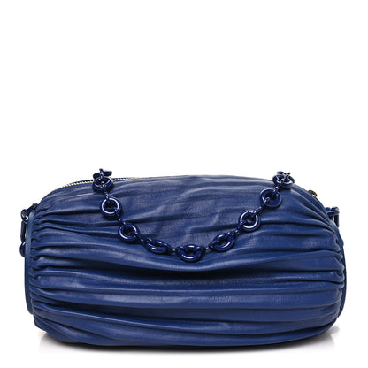 Loewe Lambskin Pleated Bracelet Pouch Chain Shoulder Bag Blue 1 of 9
