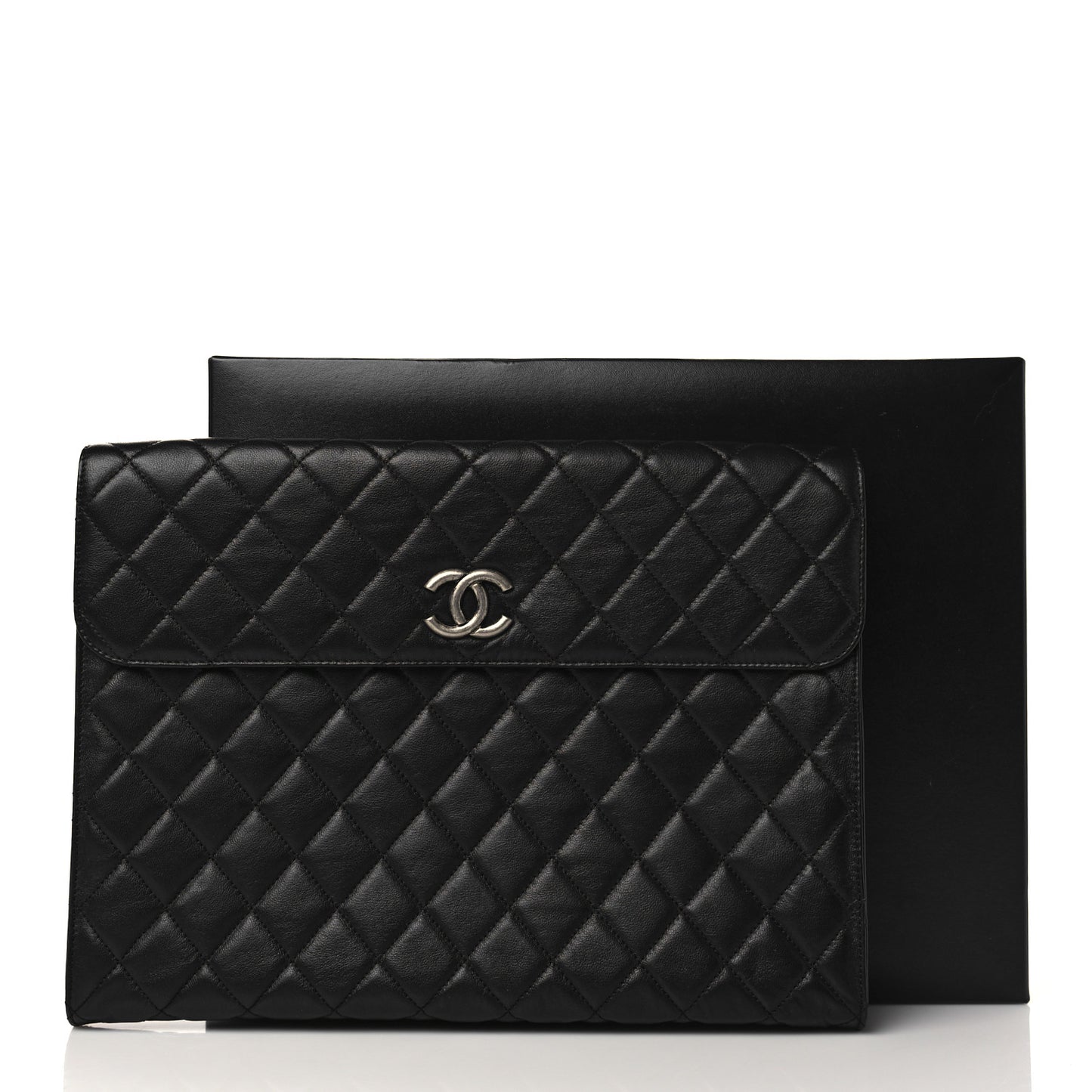 Calfskin Quilted Document Portfolio Holder Black