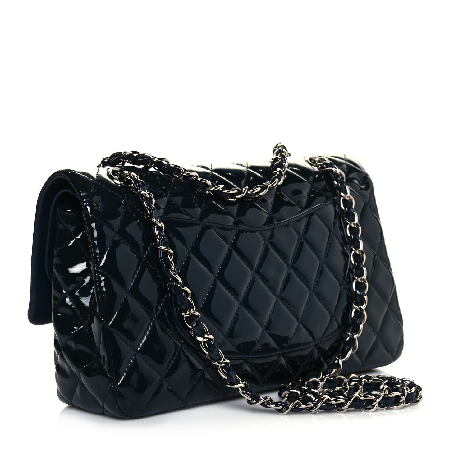 Patent Quilted Medium Double Flap Navy
