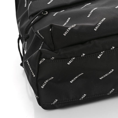 Balenciaga Twill Nylon Allover Logo Print Explorer Backpack Black White 7 of 8