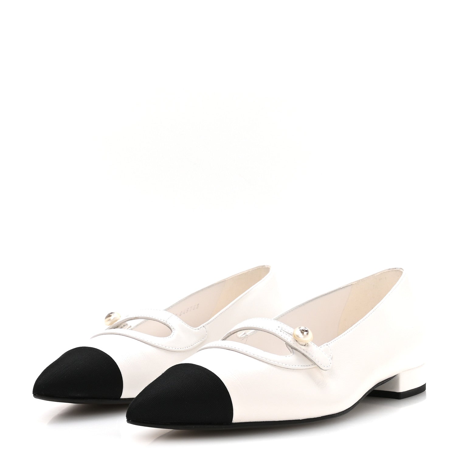 Chanel Shiny Lambskin Grosgrain Pearl Mary Janes Flats 38 White Black 4 of 9