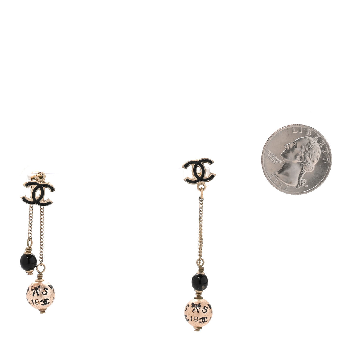 Enamel Beaded CC Drop Earrings Black Gold