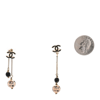 Chanel Enamel Beaded CC Drop Earrings Black Gold 2 of 4