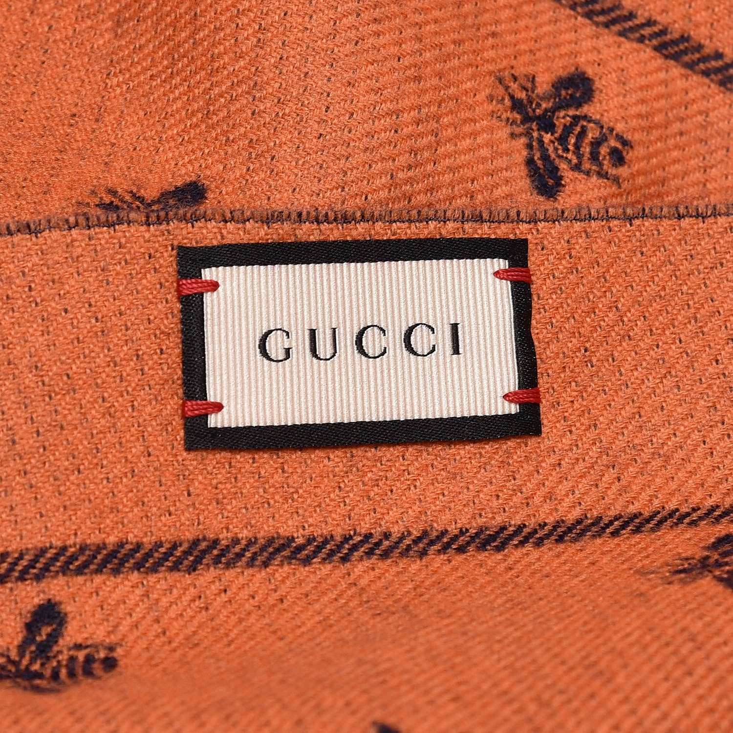 Gucci Wool Bee Costel Scarf Midnight Blue Orange 4 of 5