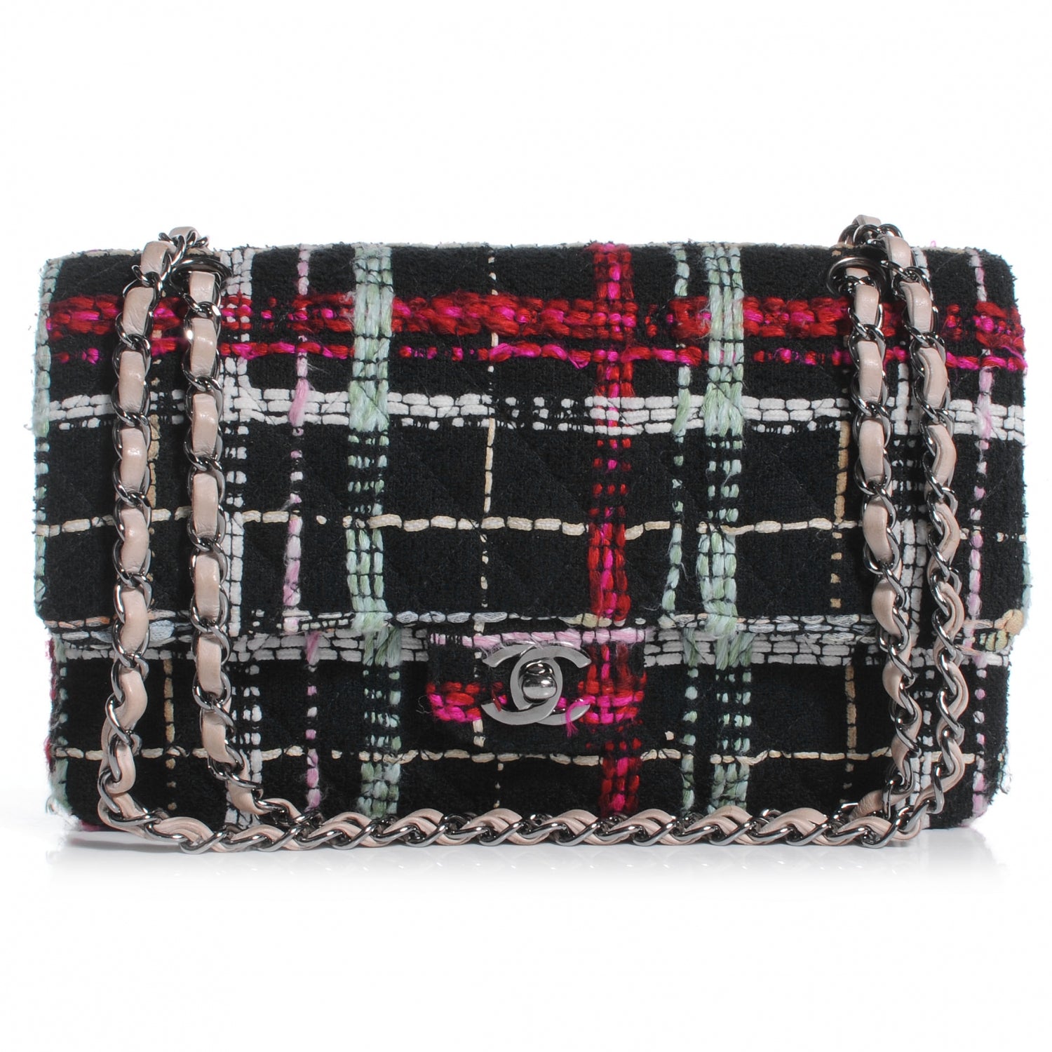 Chanel Tweed Medium Double Flap Black Pink 1 of 7