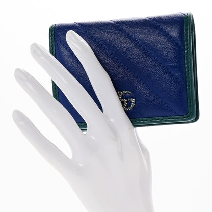 Gucci Azalea Calfskin Enamel Matelasse Diagonal Torchon GG Marmont Card Case Imperial Blue Pavone 2 of 9