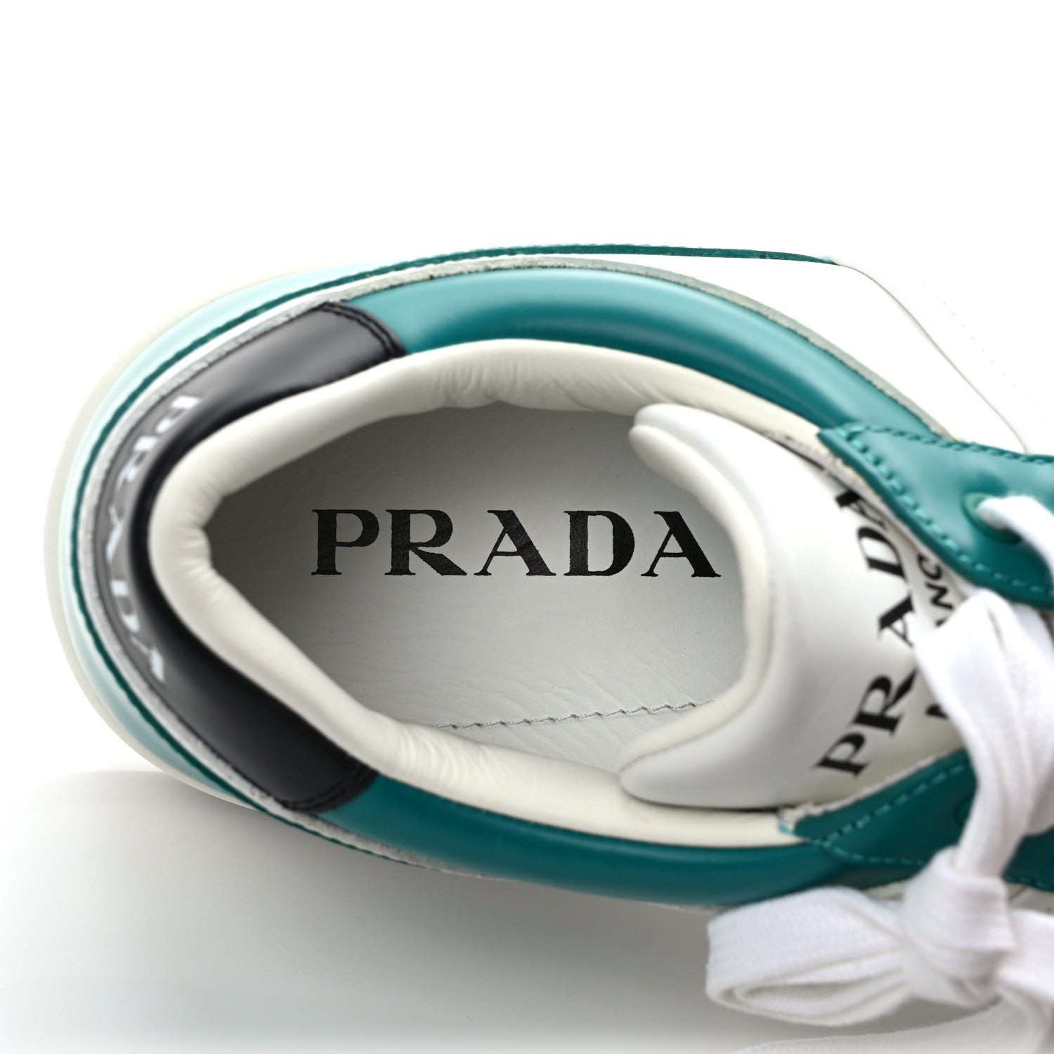 Prada Vitello Sport Spazzolato Rois Metal Triangle Logo Mens Downtown Low Top Sneakers 10 White Green 8 of 10