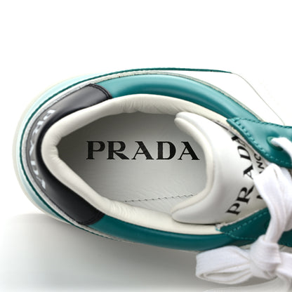 Prada Vitello Sport Spazzolato Rois Metal Triangle Logo Mens Downtown Low Top Sneakers 10 White Green 8 of 10