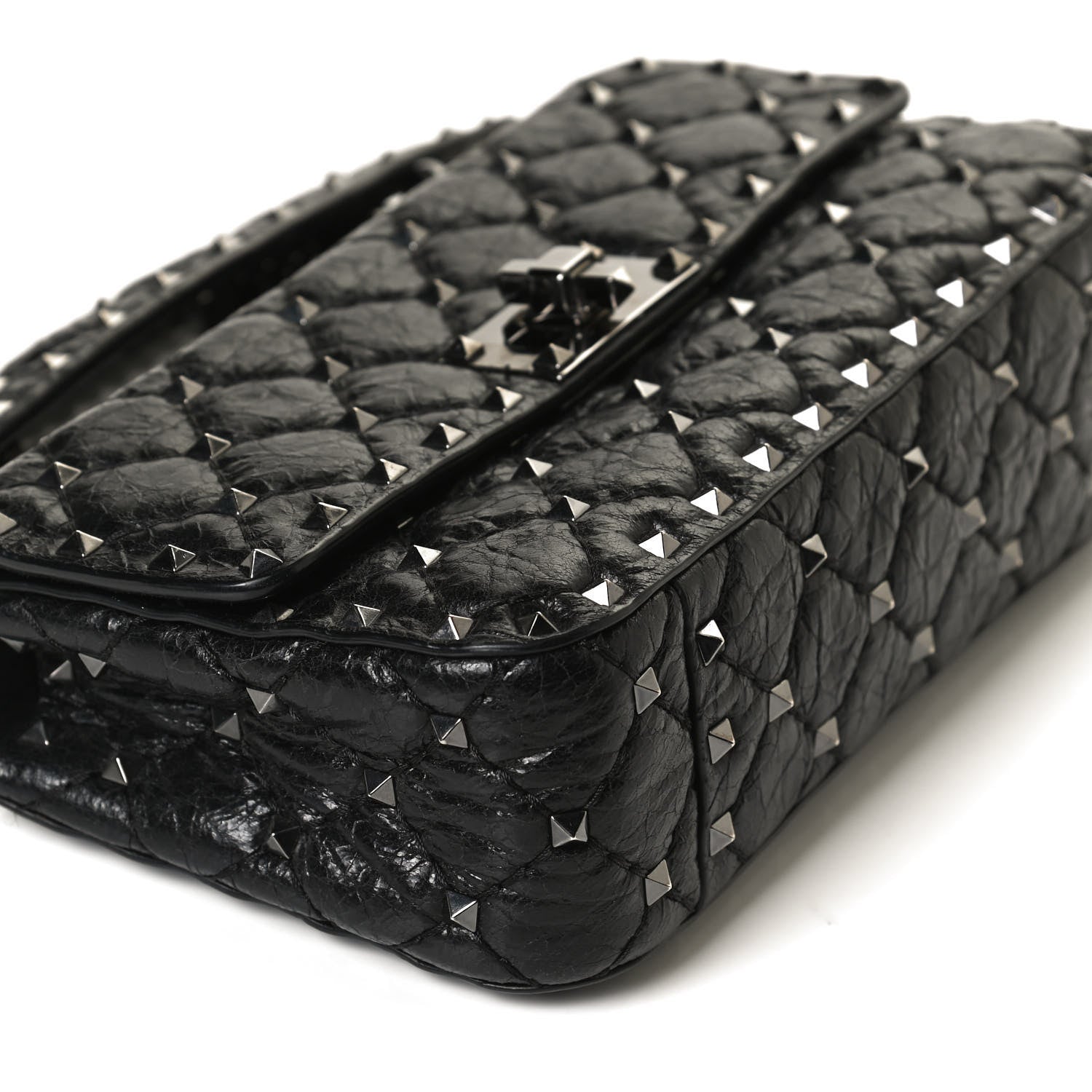 Valentino Garavani Craquele Nappa Small Rockstud Spike Shoulder Bag Black 10 of 10
