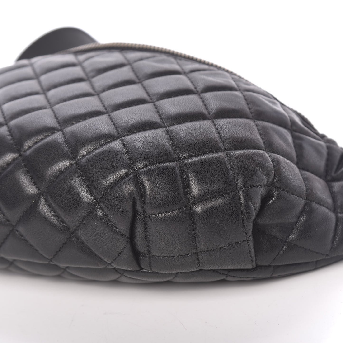 Lambskin Quilted Banane Waist Bag Fanny Pack Black