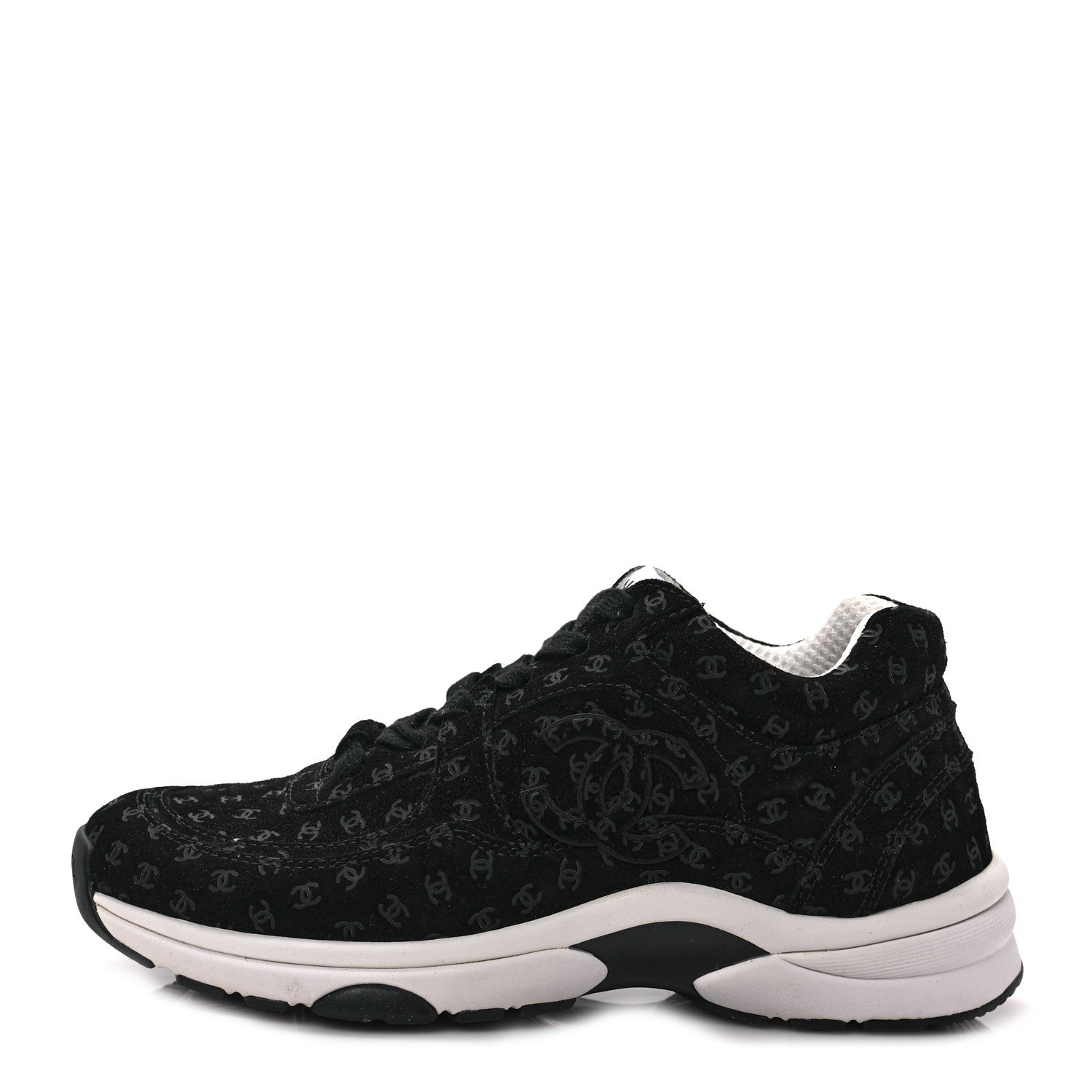 Chanel Suede Calfskin Printed CC Sneakers 36 Black 1 of 7