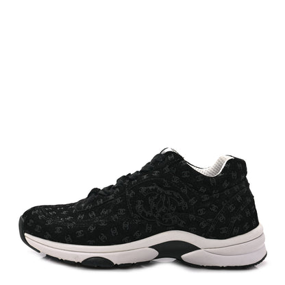 Chanel Suede Calfskin Printed CC Sneakers 36 Black 1 of 7