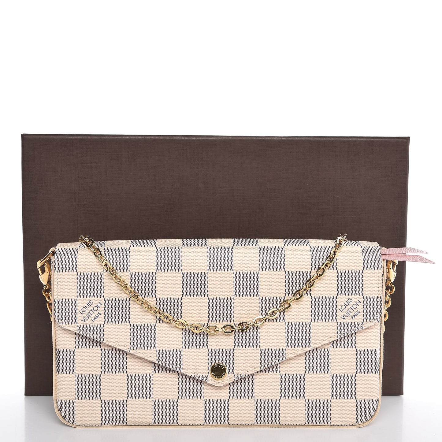 Damier Azur Pochette Felicie Chain Wallet Rose Ballerine