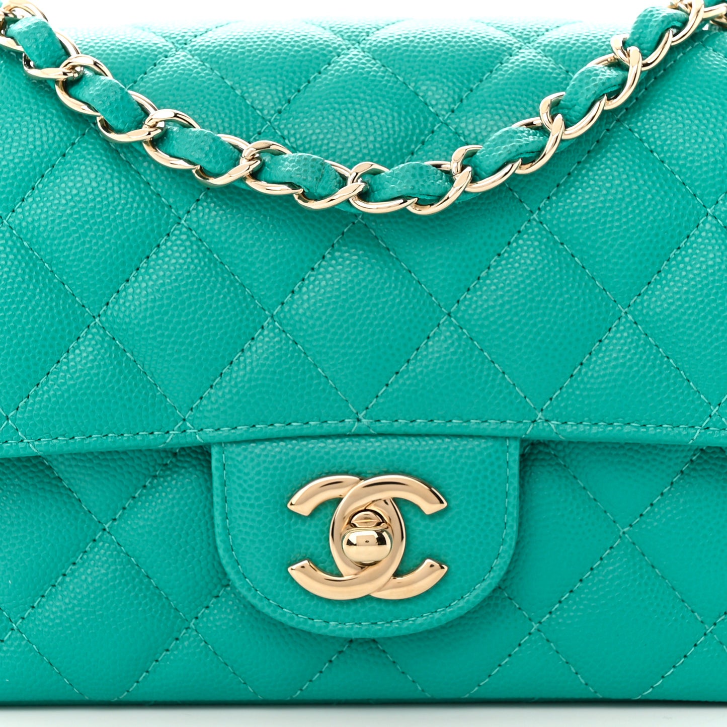 Caviar Quilted Mini Rectangular Flap Turquoise