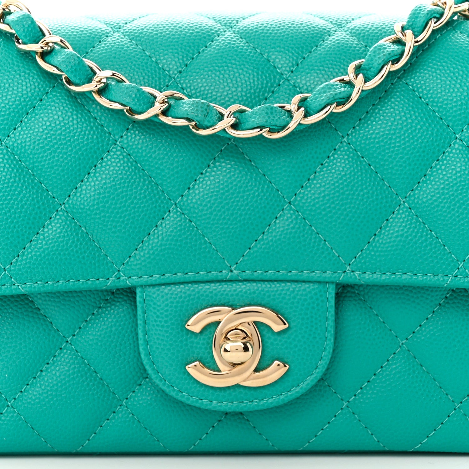 Chanel Caviar Quilted Mini Rectangular Flap Turquoise 8 of 11