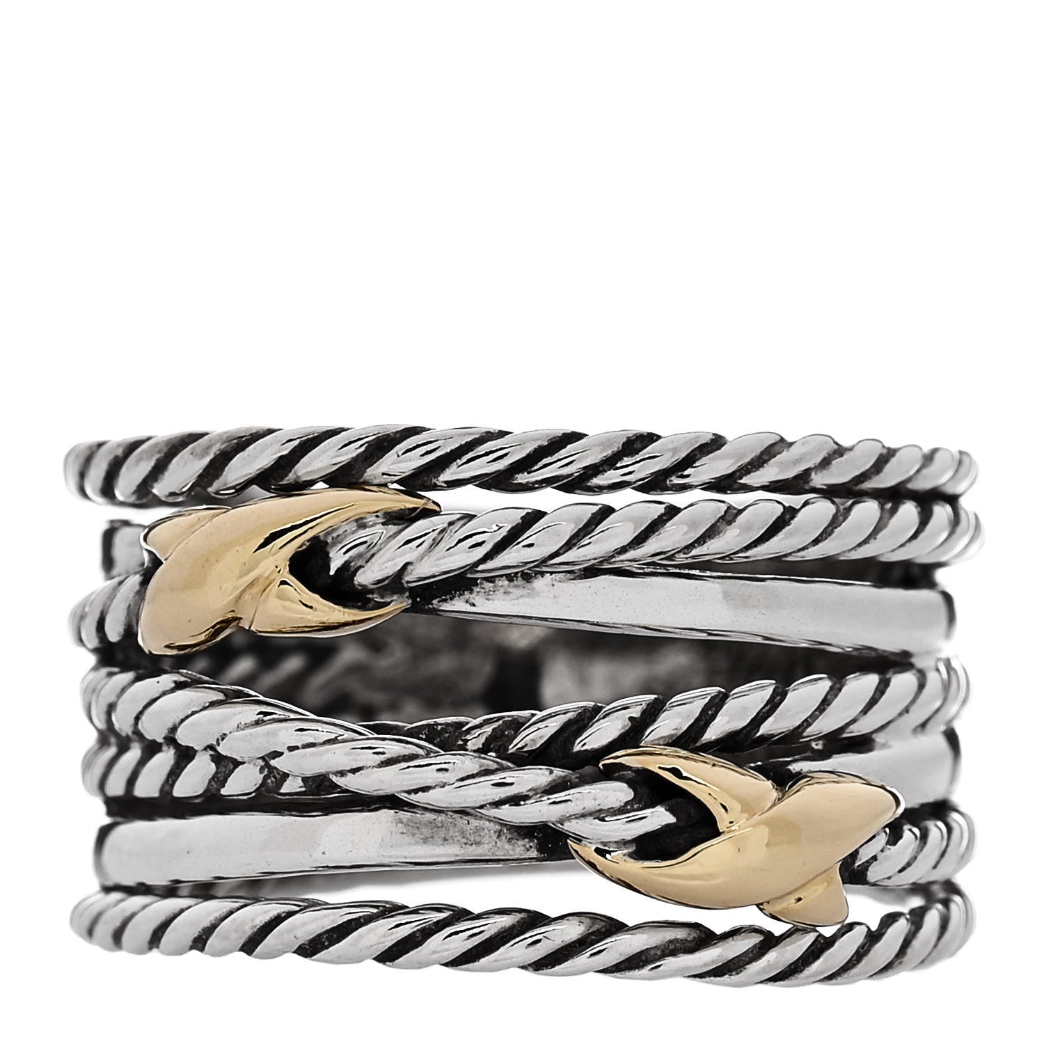 David Yurman Sterling Silver 18K Yellow Gold Double X Crossover Ring 55 7.25 1 of 4