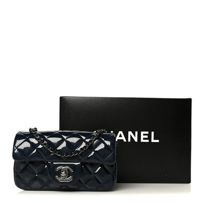Chanel Patent Calfskin Quilted Extra Mini Rectangular Flap Navy Blue 12 of 12