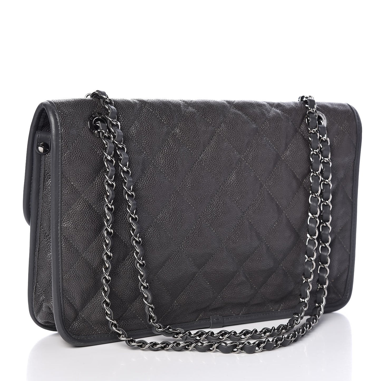 Caviar Quilted Large French Riviera Flap Dark Grey