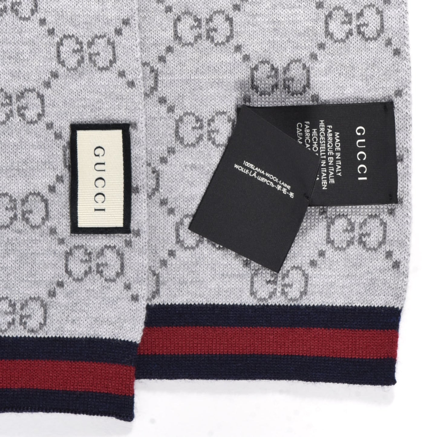 Wool Tricot GG Monogram Web Solange Scarf Coffee Ivory
