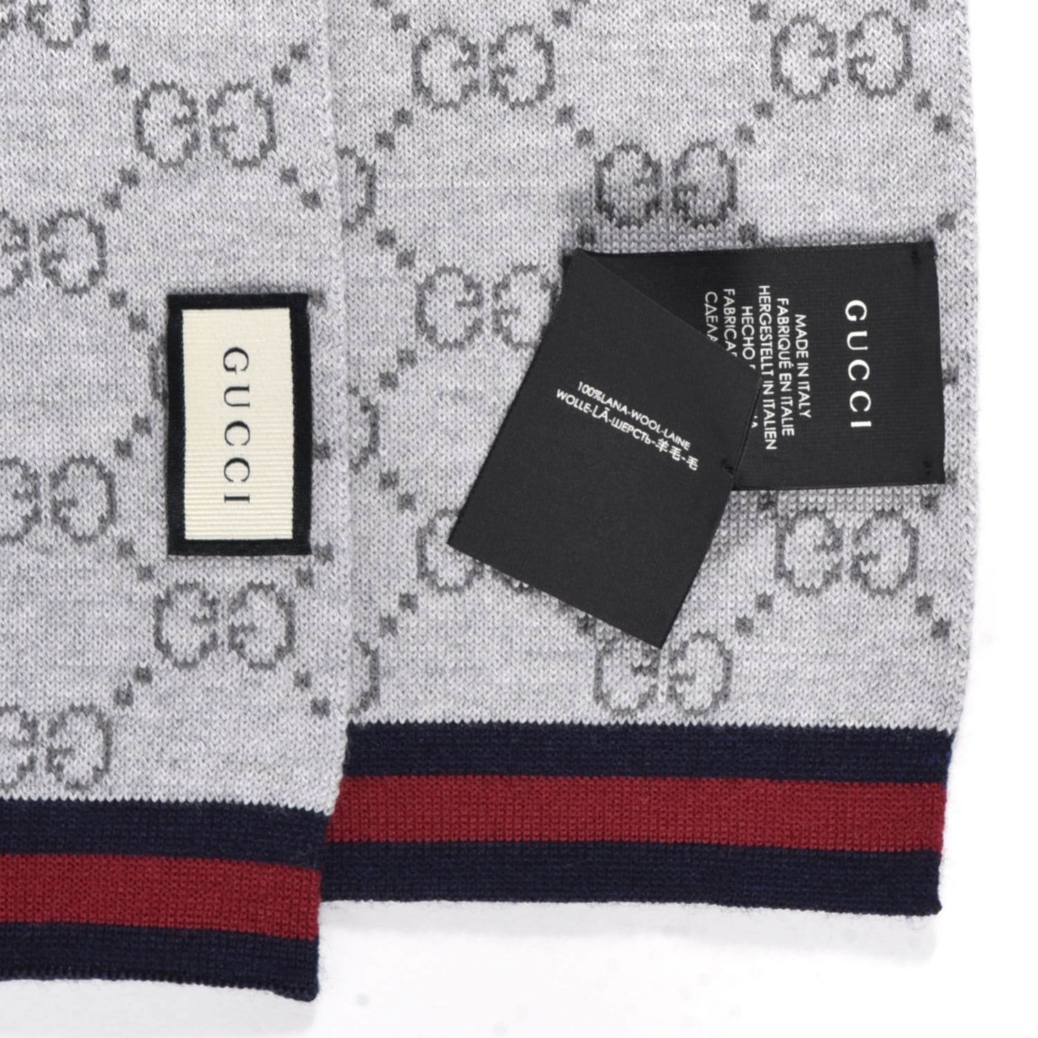 Gucci Wool Tricot GG Monogram Web Solange Scarf Coffee Ivory 3 of 3