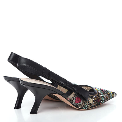 Christian Dior Embroidered Calfskin Beaded Sweet D Sling-Back Pumps 40 Multicolor 4 of 7