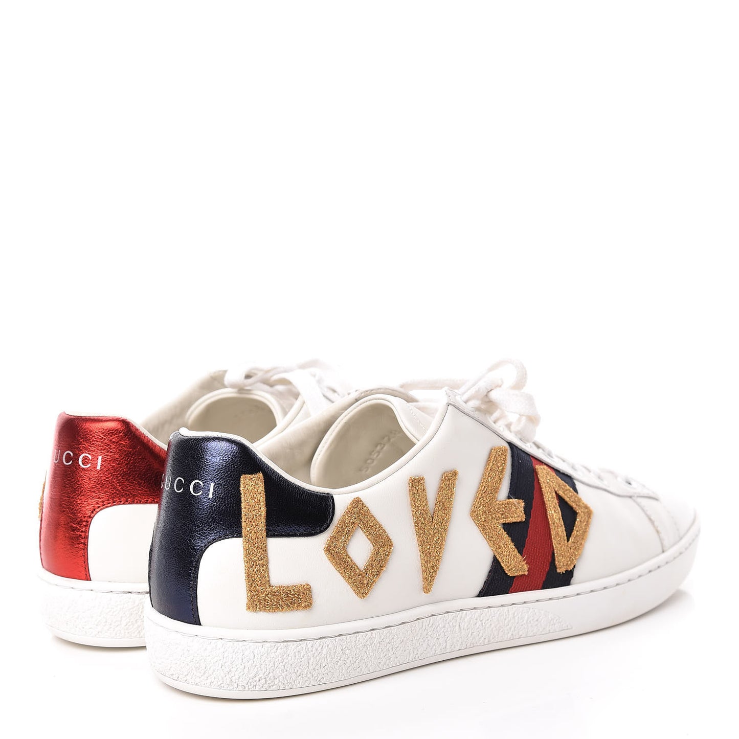 Calfskin Nappa Web LOVED Embroidered Womens Ace Sneakers 40 White Red Flame Notte