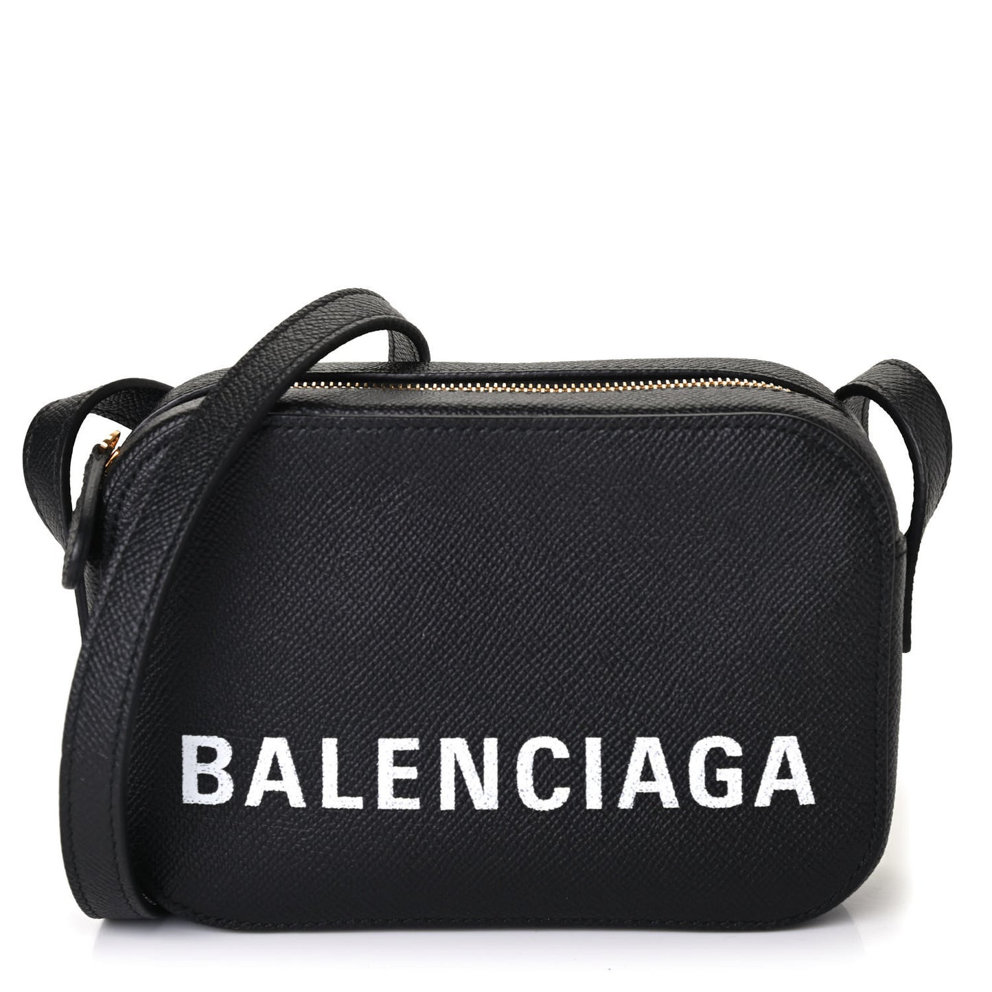 Signature Grained Calfskin Logo XS Ville Camera Bag Black White