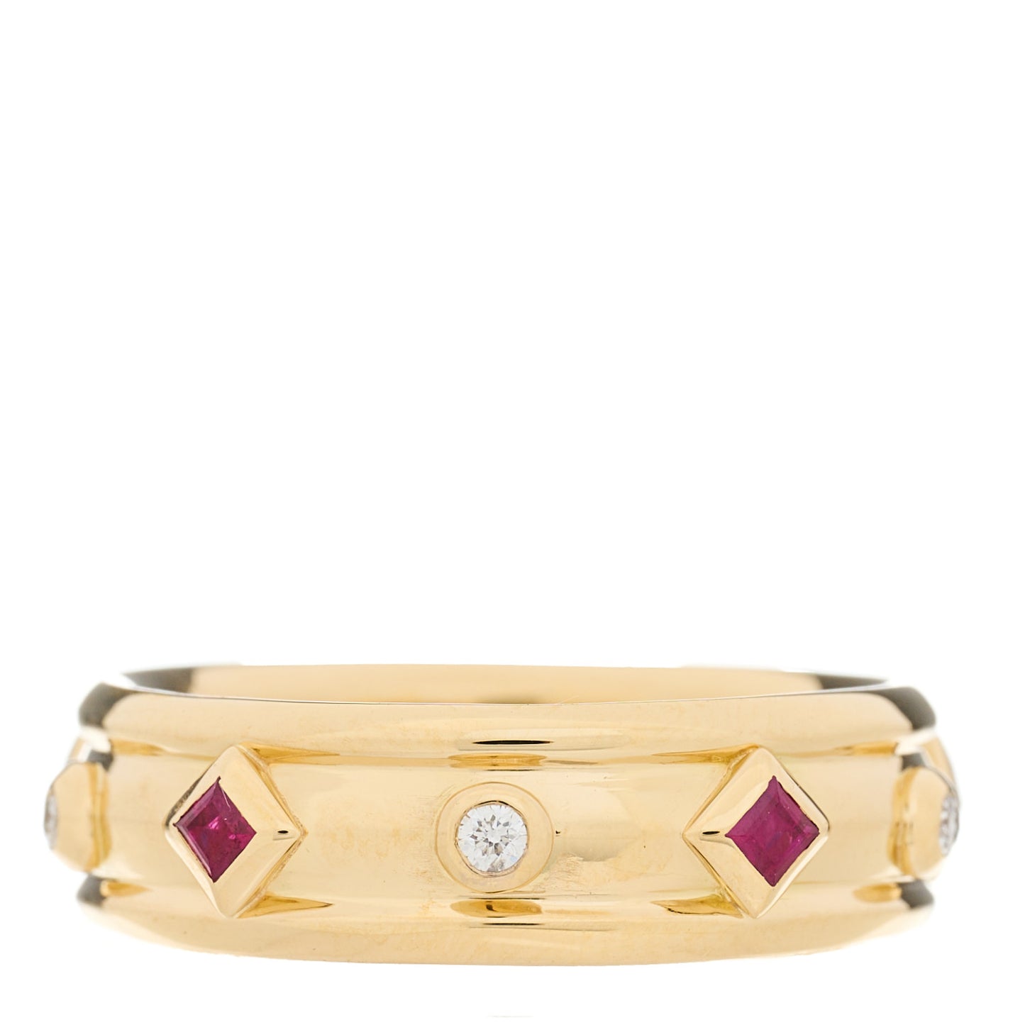 18K Yellow Gold Diamond Ruby Modern Renaissance Ring 54 7