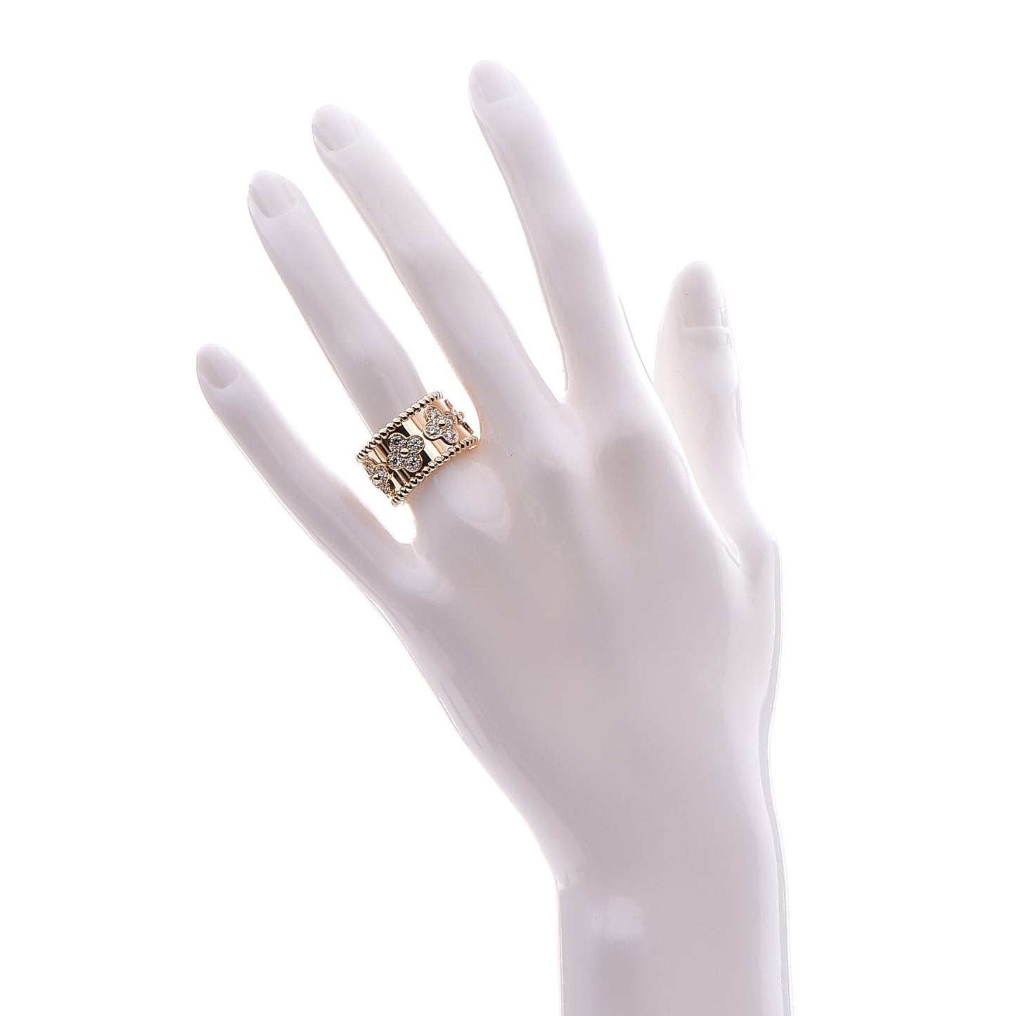 18K Yellow Gold Diamond Perlee Clover Ring 52 6
