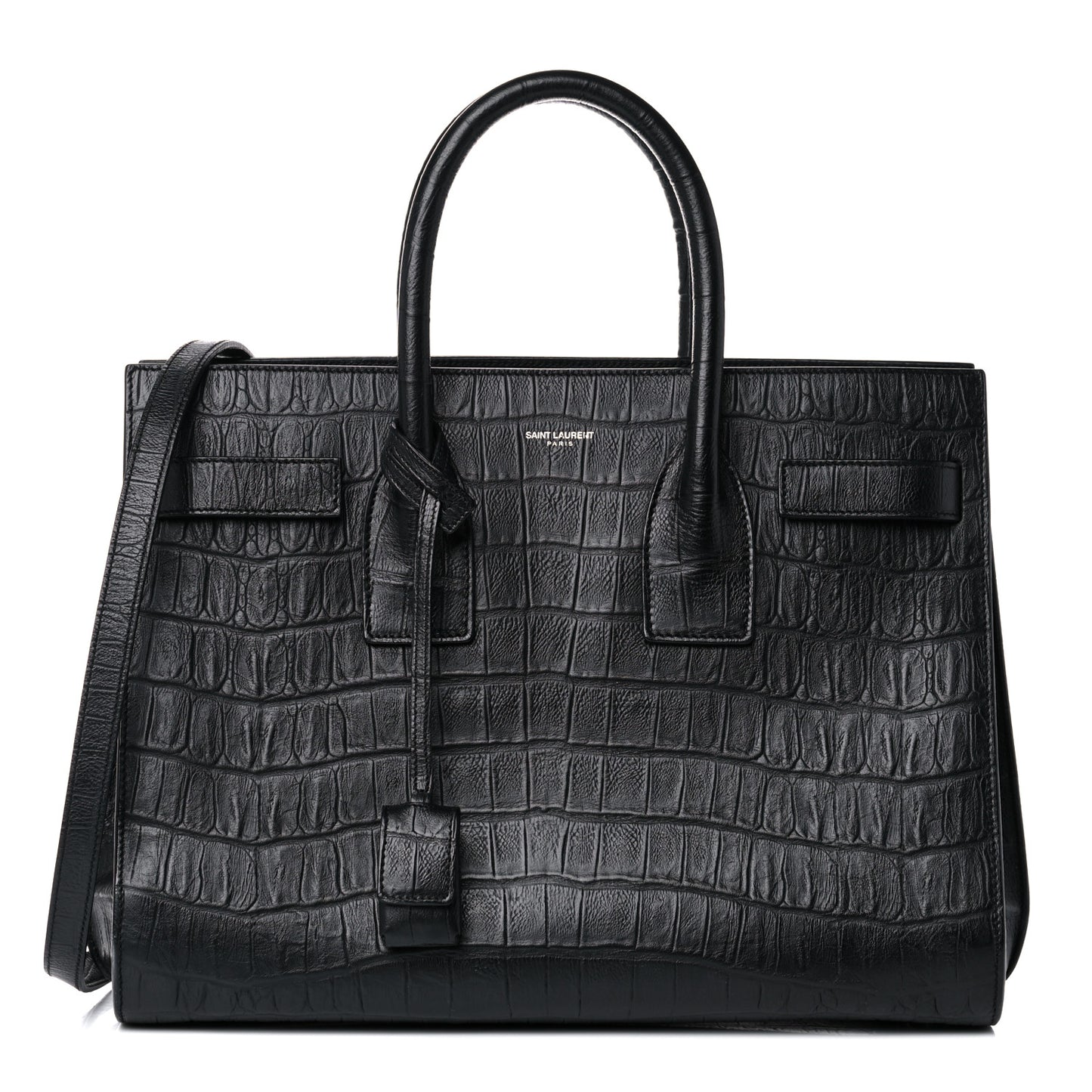 Calfskin Crocodile Embossed Small Sac de Jour Black